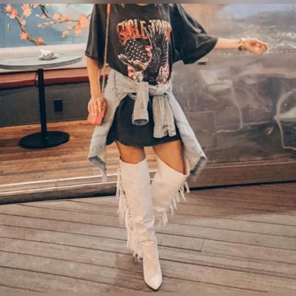 White fringe knee high boots - Picture 2 of 3